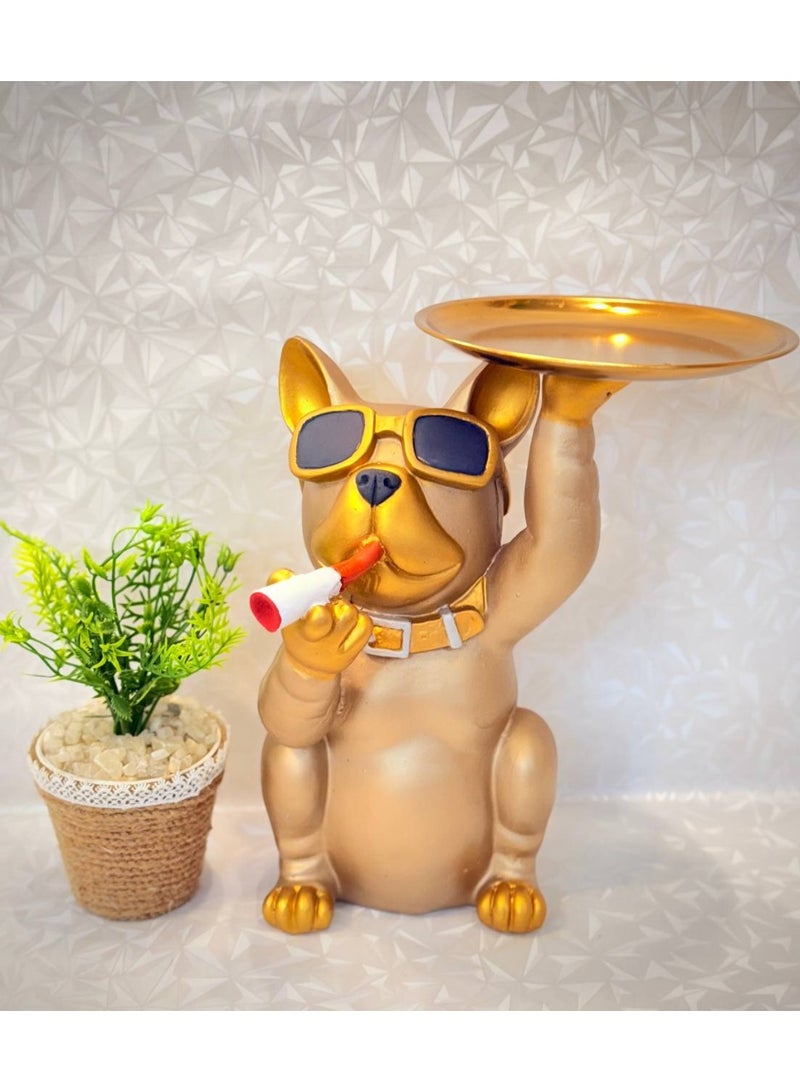 NAMA Luxurious French Bulldog Valet Tray / Decorative Statue (All Gold)  This Striking And Bold Decorative Item Is A Statue Of A Seated French Bulldog, Featuring A Glamorous Design That Perfectly Suits Modern Decor And Those Who Appreciate Standout Elegance.