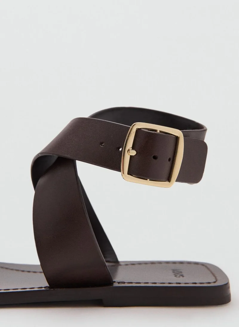 Mango 32-CHOCOLATE Flat Leather Sandal for Women | Best Price UAE