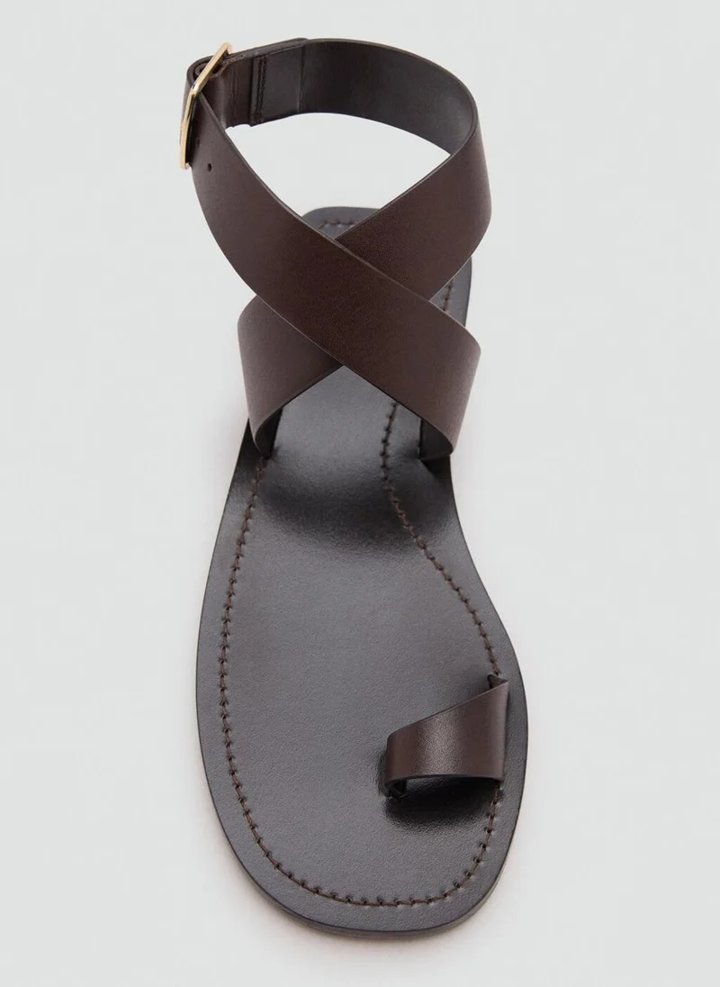 Mango 32-CHOCOLATE Flat Leather Sandal for Women | Best Price UAE