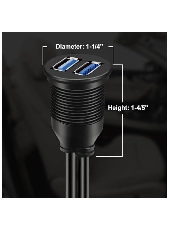 Green Tiger 2 Ports Dual USB 3.0 Male to USB 3.0 Female AUX Flush Mount Car Mount Extension Cable for Car Truck Boat Motorcycle Dashboard Panel 1ft - Image 4