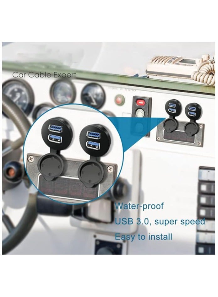 Green Tiger 2 Ports Dual USB 3.0 Male to USB 3.0 Female AUX Flush Mount Car Mount Extension Cable for Car Truck Boat Motorcycle Dashboard Panel 1ft - Image 2