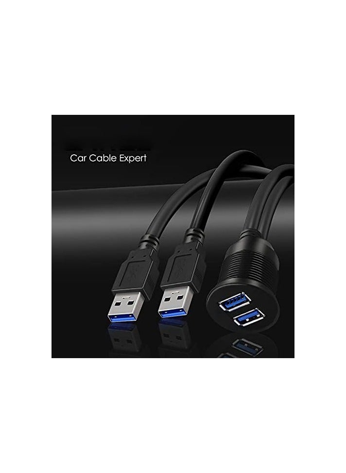 Green Tiger 2 Ports Dual USB 3.0 Male to USB 3.0 Female AUX Flush Mount Car Mount Extension Cable for Car Truck Boat Motorcycle Dashboard Panel 1ft - Image 3