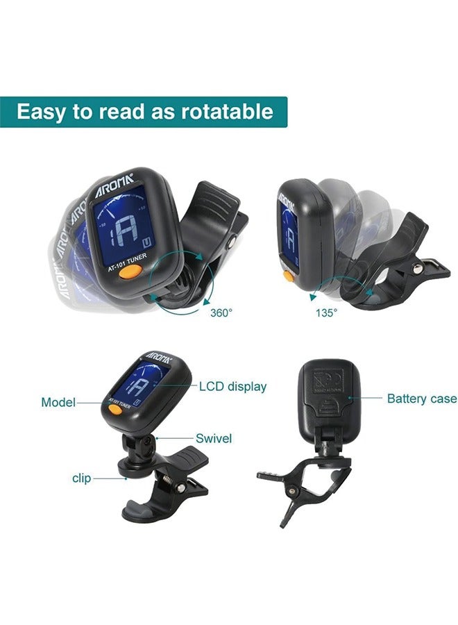 Aroma Clip On Guitar Tuner For All Instruments, Ukulele, Guitar, Bass, Mandolin, Violin, Banjo, Large Clear LCD Display For Guitar Tuner, Chromatic Tuner - Image 3