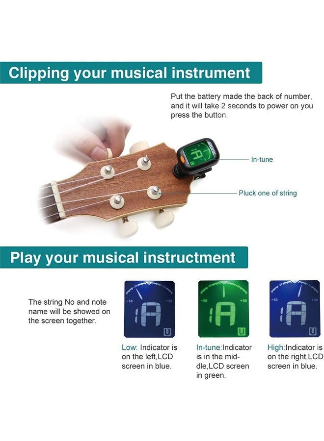 Aroma Clip On Guitar Tuner For All Instruments, Ukulele, Guitar, Bass, Mandolin, Violin, Banjo, Large Clear LCD Display For Guitar Tuner, Chromatic Tuner - Image 2