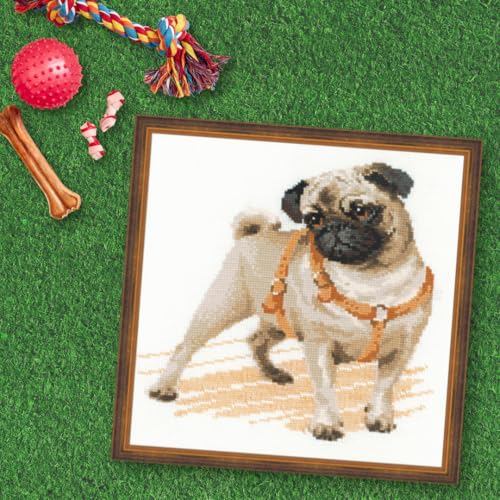 RIOLIS - Pug Dog 1176, Dogs Cross Stitch Kits 9,84" x 9,84", Counted Cross Stitch Kits, Counted Cross Stitch Kits for Beginners & Advanced, Cross Stitching Kits for Adults, Dog Embroidery Kit - Image 4