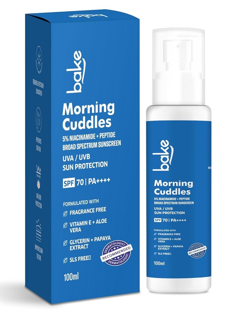 BAKE Sunscreen SPF 70 PA+++ with 5% Niacinamide, Peptide | UVA / UVB Sun Protection | 100ml - Image 1