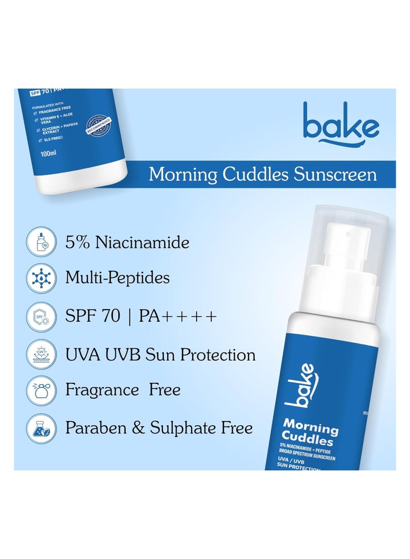 BAKE Sunscreen SPF 70 PA+++ with 5% Niacinamide, Peptide | UVA / UVB Sun Protection | 100ml - Image 3