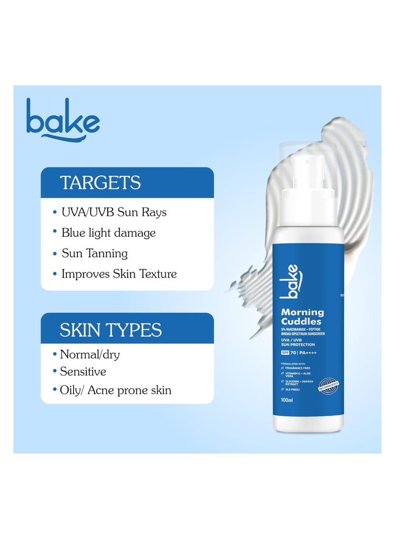 BAKE Sunscreen SPF 70 PA+++ with 5% Niacinamide, Peptide | UVA / UVB Sun Protection | 100ml - Image 4
