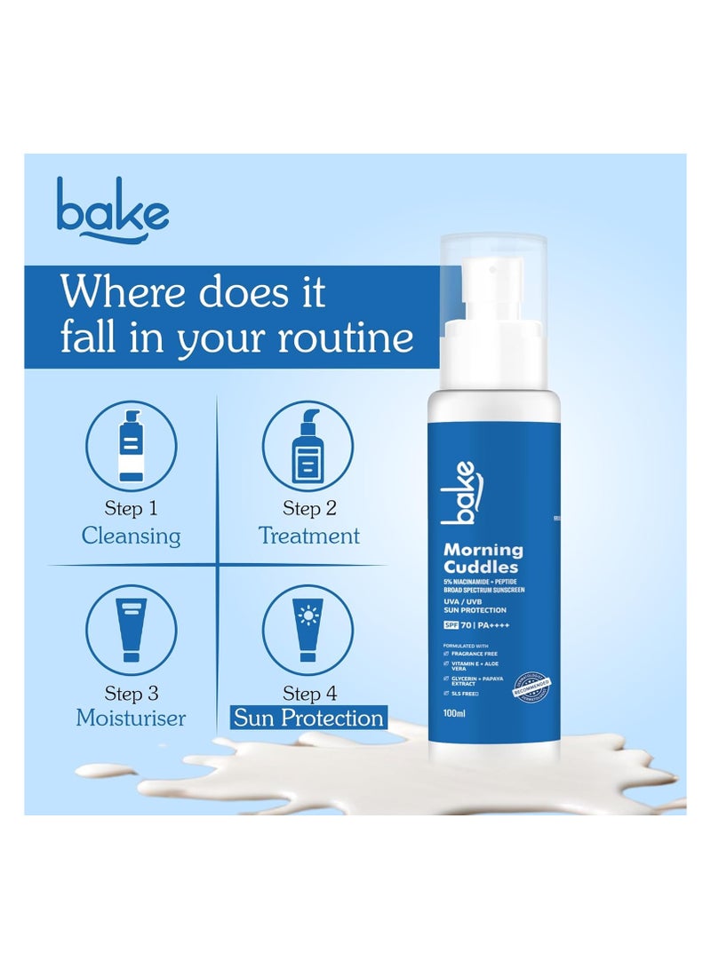 BAKE Sunscreen SPF 70 PA+++ with 5% Niacinamide, Peptide | UVA / UVB Sun Protection | 100ml - Image 5