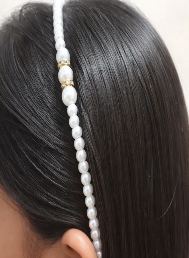 KLNEEDS Pearl Beads Hair Band Headband with Stone Decoration, White, Pack of 6 - Image 3