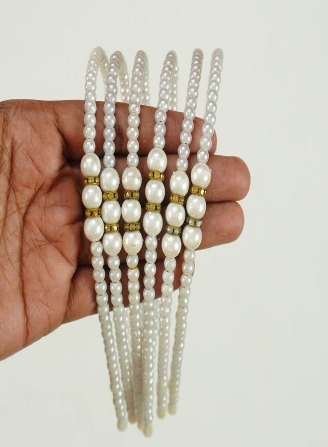KLNEEDS Pearl Beads Hair Band Headband with Stone Decoration, White, Pack of 6 - Image 1