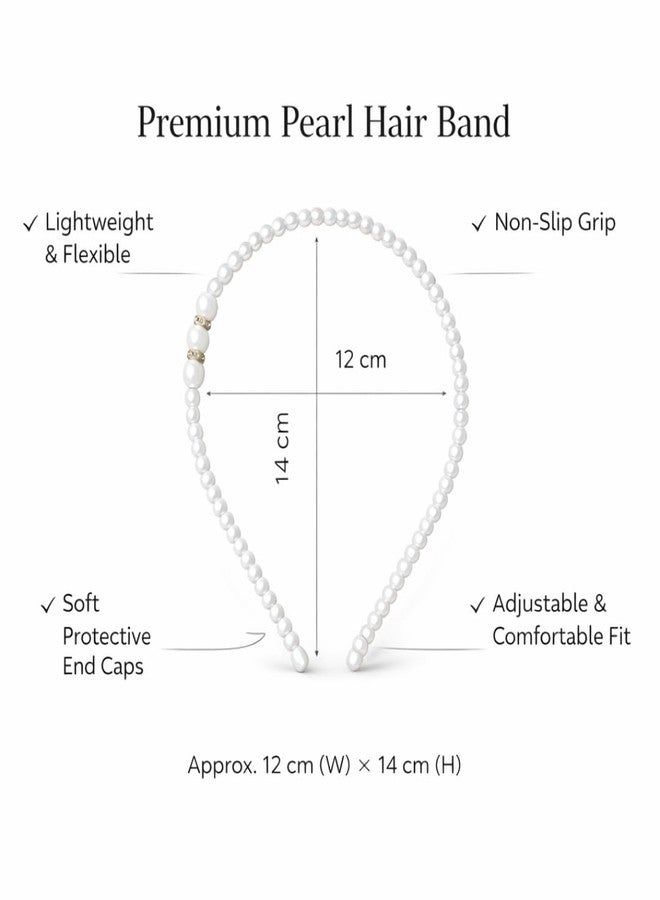 KLNEEDS Pearl Beads Hair Band Headband with Stone Decoration, White, Pack of 6 - Image 4