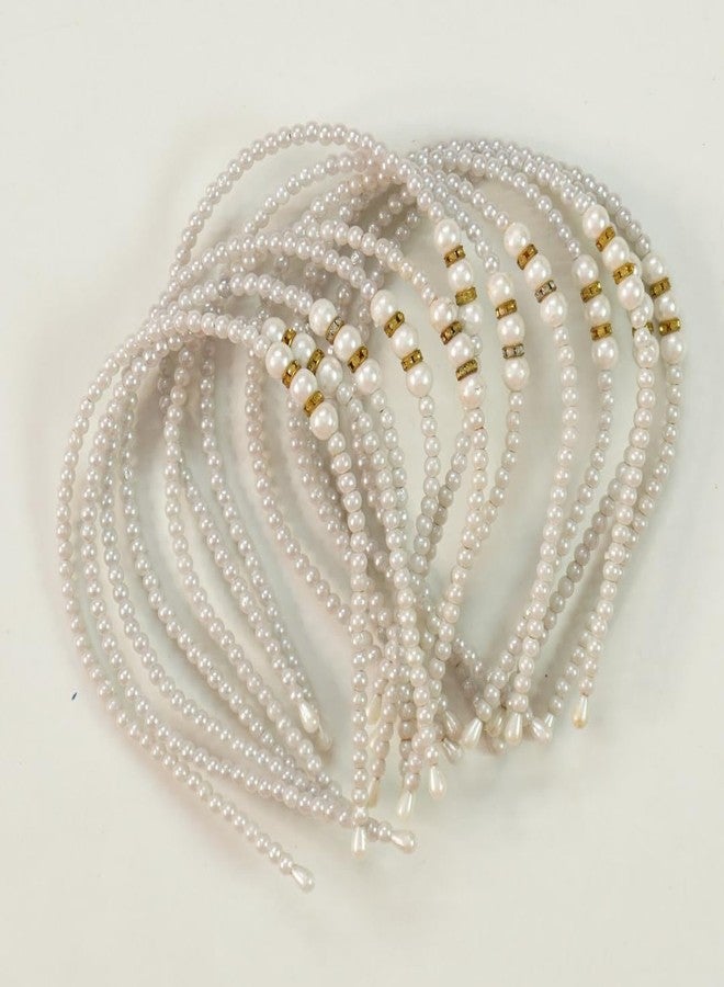 KLNEEDS Pearl Beads Hair Band Headband with Stone Decoration, White, Pack of 6 - Image 5