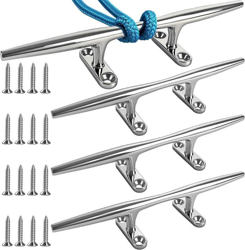 VEITHI 8/10/12/15 inch Dock Cleats - 316 Stainless Steel Boat Cleats Boat Dock Cleats,Open Base Dock Cleat with Fasteners,Marine Cleat Rope Cleat Boat Cleat for Boat/Deck/Nautical Decor(1,2,4,6 Pack) - Image 1