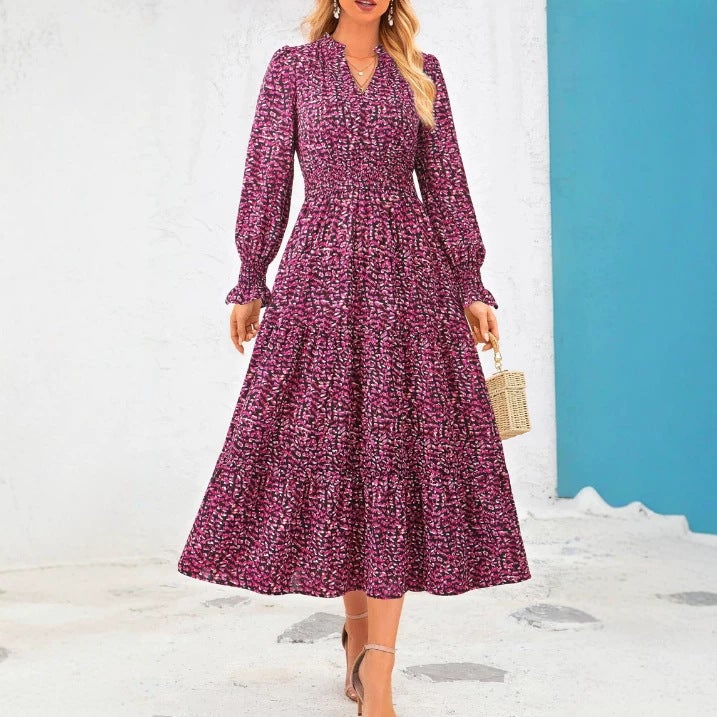 Floral Print Fitted Waist Dress - Image 3
