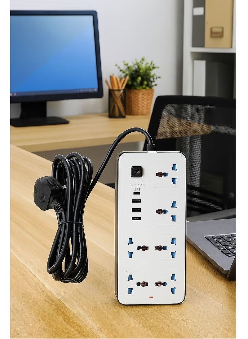 ZAPRUS 10-in-1 Multi plug Power Extension Socket – 2500W Power Strip with 6 Universal AC Outlets, 3 USB Ports & 1 Type-C PD Fast Charger | 3M Heavy-Duty Cable | 3.4A Smart Auto-ID | Anti-Static & Overload Protection (White) - Image 2