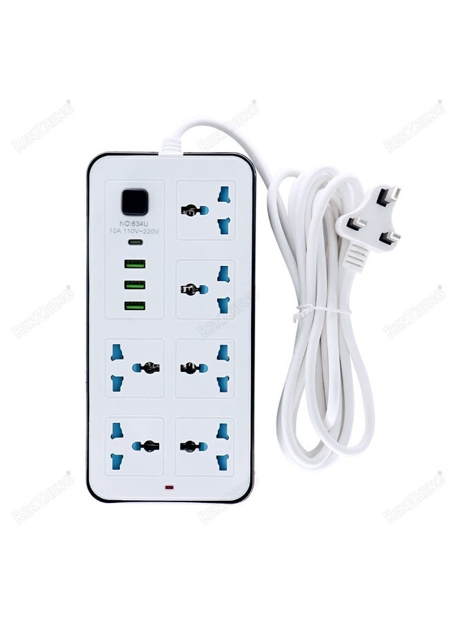 10-in-1 Multi plug Power Extension Socket – 2500W Power Strip with 6 Universal AC Outlets, 3 USB Ports & 1 Type-C PD Fast Charger | 3M Heavy-Duty Cable | 3.4A Smart Auto-ID | Anti-Static & Overload Protection - Image 1