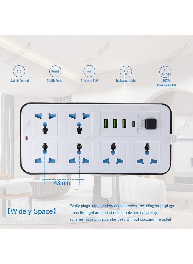 10-in-1 Multi plug Power Extension Socket – 2500W Power Strip with 6 Universal AC Outlets, 3 USB Ports & 1 Type-C PD Fast Charger | 3M Heavy-Duty Cable | 3.4A Smart Auto-ID | Anti-Static & Overload Protection - Image 3