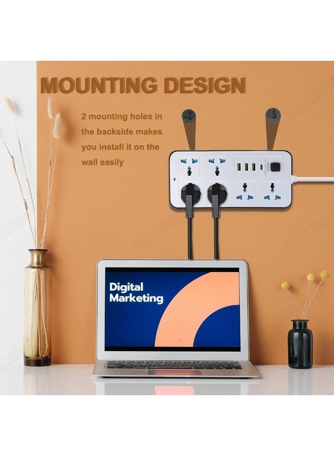 10-in-1 Multi plug Power Extension Socket – 2500W Power Strip with 6 Universal AC Outlets, 3 USB Ports & 1 Type-C PD Fast Charger | 3M Heavy-Duty Cable | 3.4A Smart Auto-ID | Anti-Static & Overload Protection - Image 5