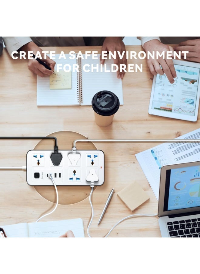 10-in-1 Multi plug Power Extension Socket – 2500W Power Strip with 6 Universal AC Outlets, 3 USB Ports & 1 Type-C PD Fast Charger | 3M Heavy-Duty Cable | 3.4A Smart Auto-ID | Anti-Static & Overload Protection - Image 3