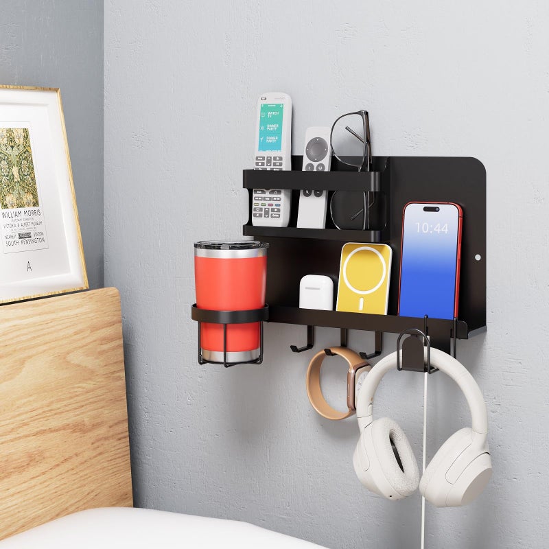 KMUZAWN Versatile Bedside Wall Organizer  Floating Bedside Shelves  Wall Mount Essential Accessories For Room Decor  Dorm  Makeup Organizer  Remote Control Holder Night Stand - Image 1
