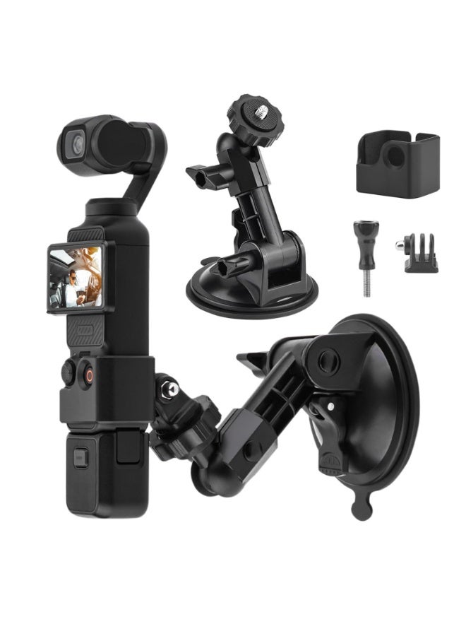 KOWVOWZ Suction Cup Compatible for DIL Osmo Pocket 3 Suction Cup Mount Action Camera Car Windshield Window Vehicle Boat Camera Suction Cup Bracket Holder or Insta360 X4 X3 X2 ONE R RS GO 3 for GoPro Hero 12