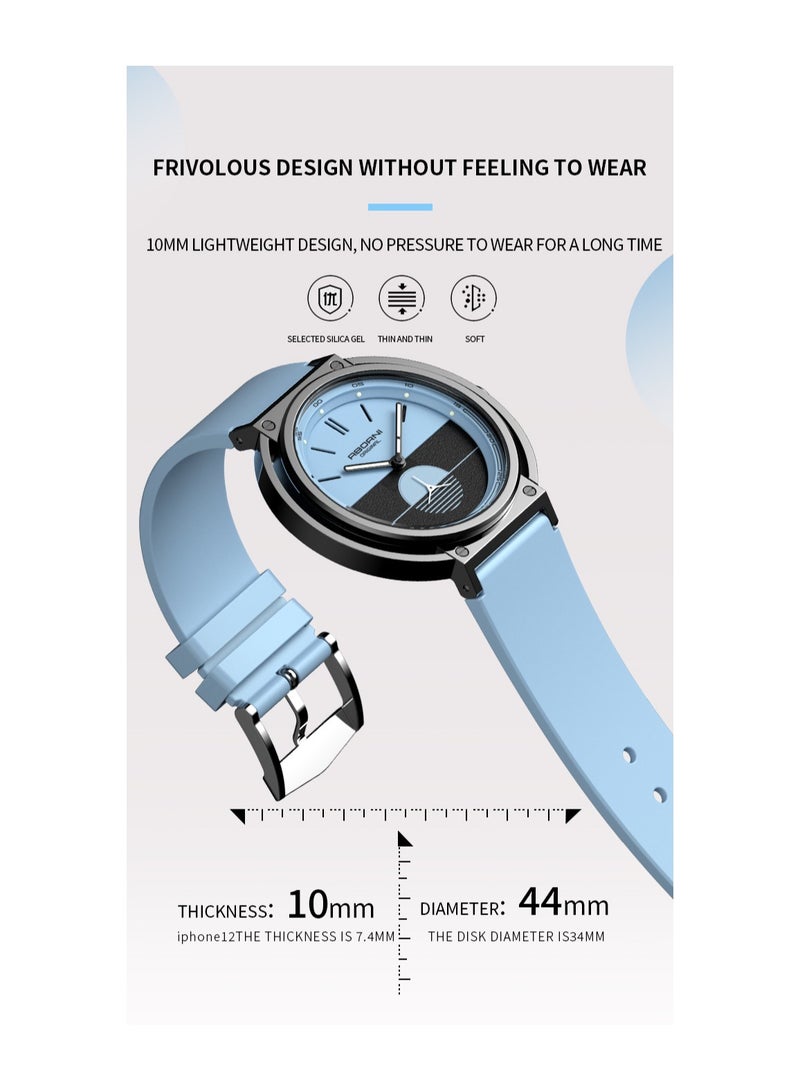xozgdovg Yaboni Men's Watch Fashion Sunrise Series Guangzhou Watch Silicone Belt Quartz Watch/ YBN5000 black shell sky blue tape  - Image 4