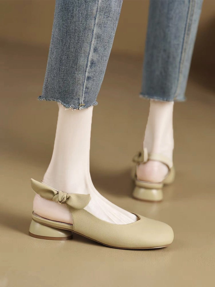 2023 Summer Chunky Heel Mary Jane Vintage Sandals Apricot/Apricot 