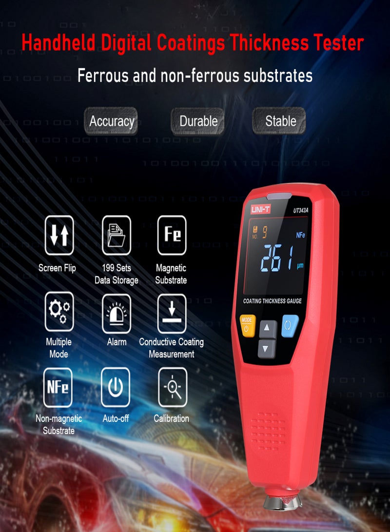 UNI-T Dual Purpose Paint Coating Thickness Gauge for Ferrous Substrate/ Non-Ferrous Substrate Measurement Handheld Digital Coatings Thickness Tester 0～1750μm Automobile Electroplating Paint Film - Image 2