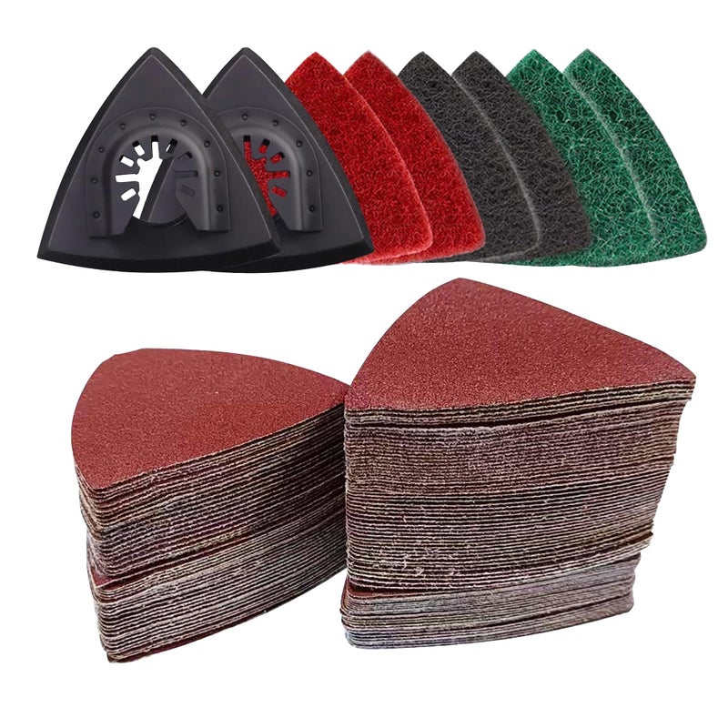 VRKET 133PCS Oscillating Tool Sanding Pads Kit125 Sandpaper 2 Triangular Sanding Pads and 6 Triangular Scrubbing Pads for Surface SandingMechanical Maintenance CleaningPolishingDeburring