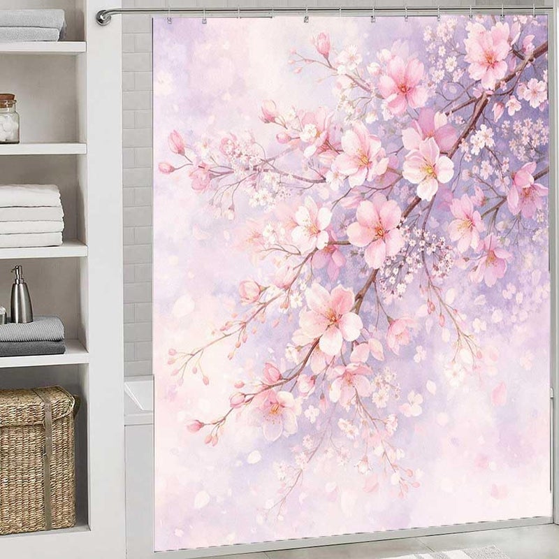 Cherry Blossoms in Soft LightShower Curtain for Bathroom Waterproof Tan Shower Curtain with Hooks 71 inch x 71 inch - Image 2