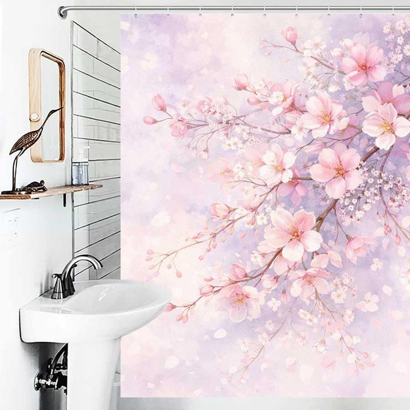 Cherry Blossoms in Soft LightShower Curtain for Bathroom Waterproof Tan Shower Curtain with Hooks 71 inch x 71 inch - Image 4