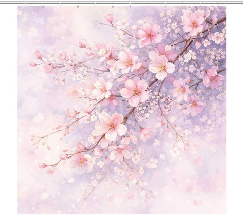 Cherry Blossoms in Soft LightShower Curtain for Bathroom Waterproof Tan Shower Curtain with Hooks 71 inch x 71 inch - Image 1