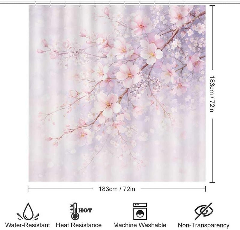 Cherry Blossoms in Soft LightShower Curtain for Bathroom Waterproof Tan Shower Curtain with Hooks 71 inch x 71 inch - Image 3