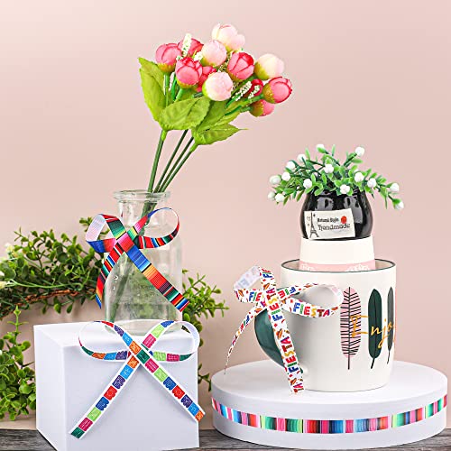 peony man 12 Rolls Fiesta Ribbon 3/8 Inch Mexican Serape Grosgrain Ribbons Colorful Stripes Pinata Cactus Guitar Decorative Ribbon for Cinco De Mayo Fiesta Party Mexican Theme Party Events, 60 Yards - Image 5
