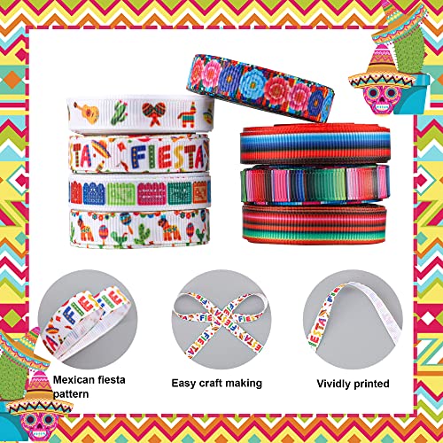 peony man 12 Rolls Fiesta Ribbon 3/8 Inch Mexican Serape Grosgrain Ribbons Colorful Stripes Pinata Cactus Guitar Decorative Ribbon for Cinco De Mayo Fiesta Party Mexican Theme Party Events, 60 Yards - Image 3
