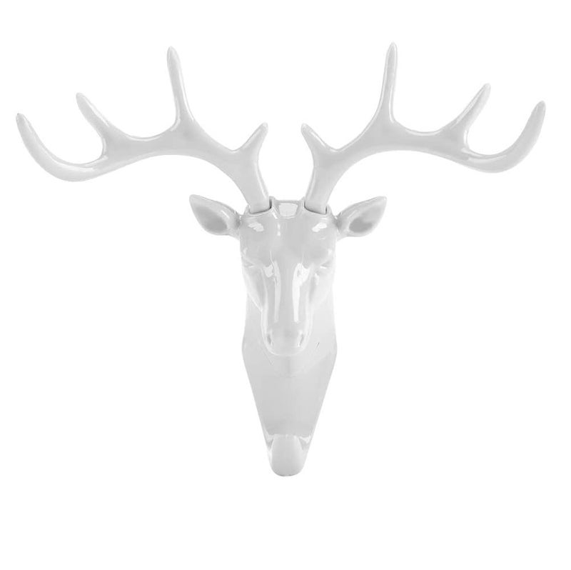 NAIDEV NAIDEV 1 Wall Hanging Strong Self Adhesive Hook Key Sticky Holder Vintage Deer Head Antlers for Hanging Clothes Hat Scarf Key Deer Horns Hanger Rack Wall Decorative Organizer Size18 15cm White  - Image 1