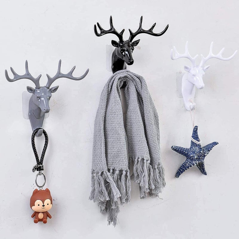 NAIDEV NAIDEV 1 Wall Hanging Strong Self Adhesive Hook Key Sticky Holder Vintage Deer Head Antlers for Hanging Clothes Hat Scarf Key Deer Horns Hanger Rack Wall Decorative Organizer Size18 15cm White  - Image 4