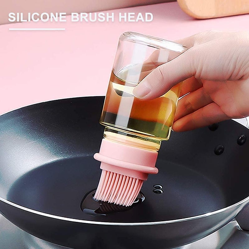 Bhavyam Borosilicate Glass Oil Jar Set with Silicon Brush - Leakproof, 250ml (2 Jars) - Image 3