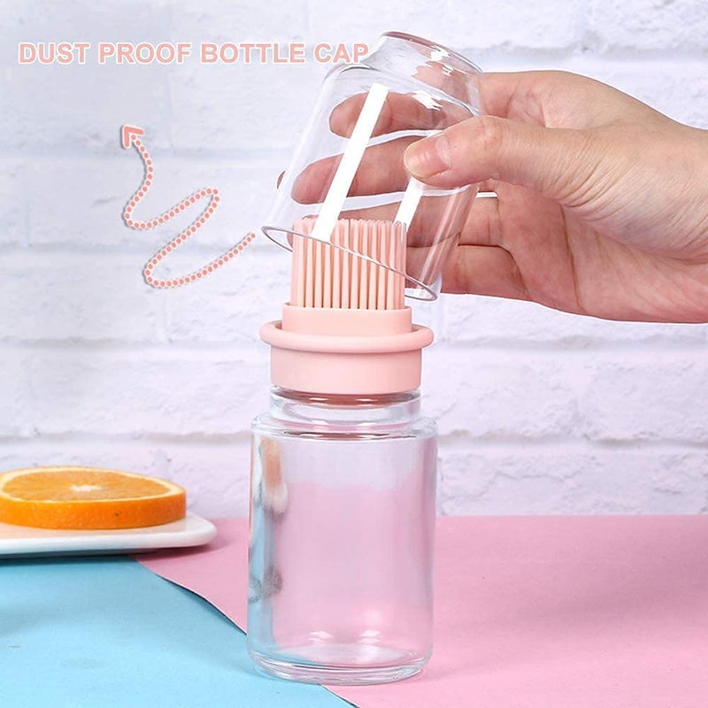 Bhavyam Borosilicate Glass Oil Jar Set with Silicon Brush - Leakproof, 250ml (2 Jars) - Image 2