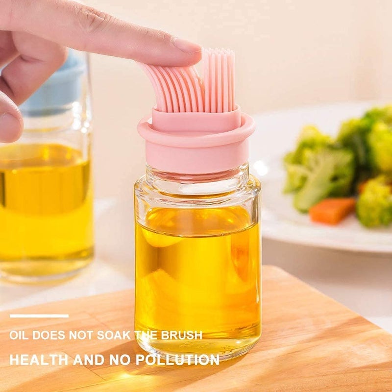 Bhavyam Borosilicate Glass Oil Jar Set with Silicon Brush - Leakproof, 250ml (2 Jars) - Image 4