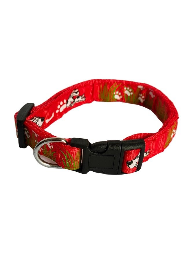 15 Mm Nylon Collar And Leash Set Puppy Printed With Bell, Adjustable Buckle Collar With Leash Set Ideal For Training/Walking Small & Medium Dogs (Red) - Image 4