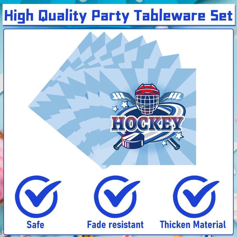 Rakuto Hockey Birthday Decorations Supplies  96PCS Disposable Hockey Paper Plates and Napkins Forks  Sports Party Baby Shower Decor Tableware Set Dinnerware (24 Guests) - Image 3