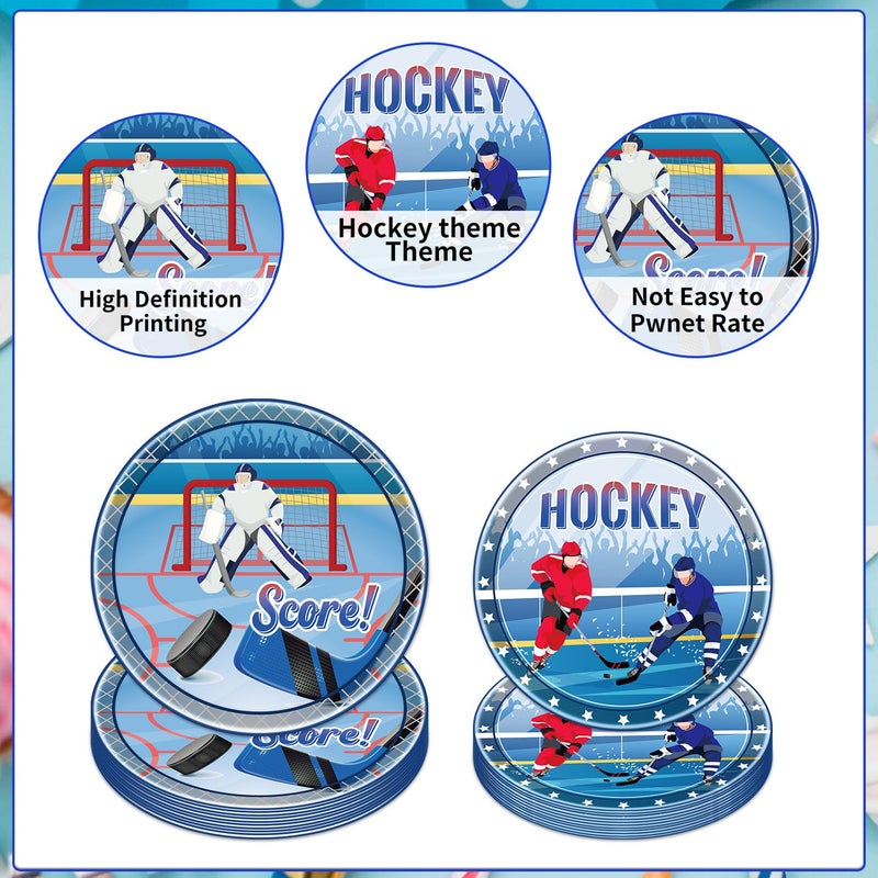 Rakuto Hockey Birthday Decorations Supplies  96PCS Disposable Hockey Paper Plates and Napkins Forks  Sports Party Baby Shower Decor Tableware Set Dinnerware (24 Guests) - Image 4