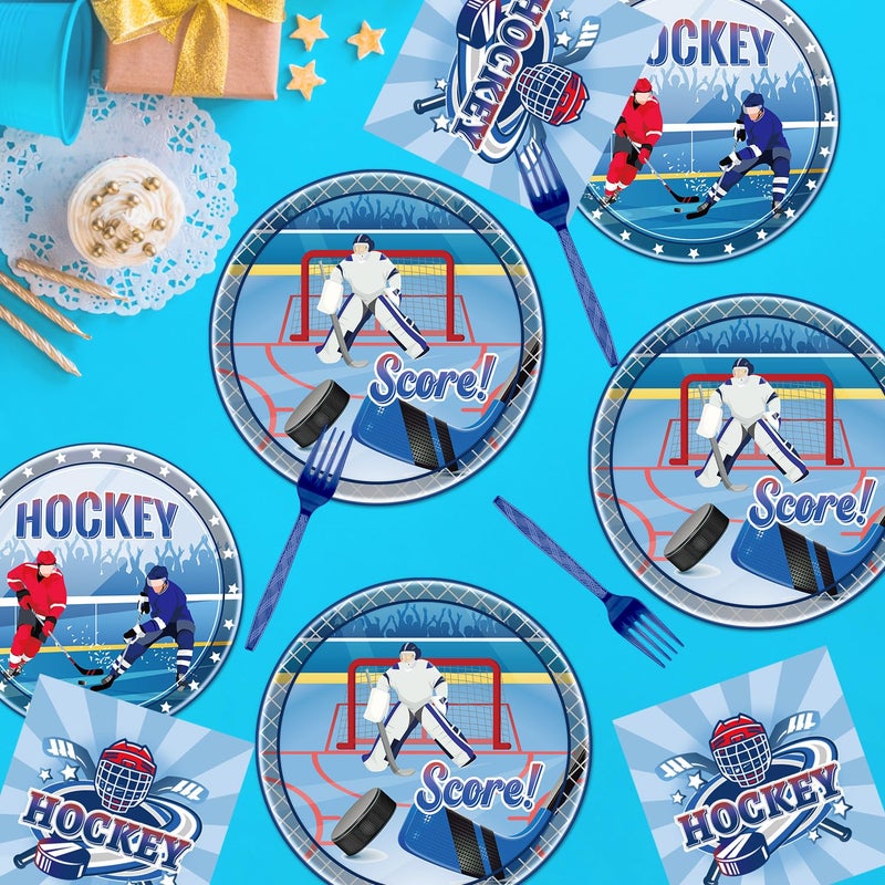 Rakuto Hockey Birthday Decorations Supplies  96PCS Disposable Hockey Paper Plates and Napkins Forks  Sports Party Baby Shower Decor Tableware Set Dinnerware (24 Guests) - Image 5
