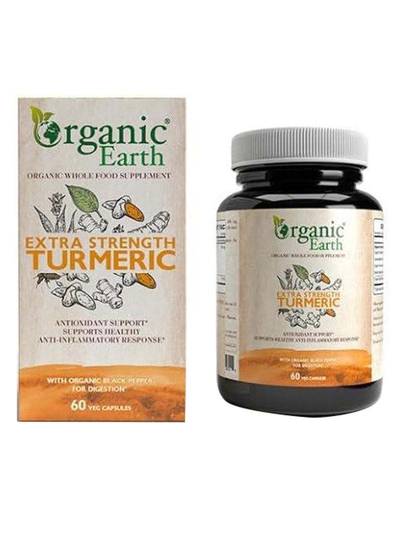 Organic Earth كركم قوي مع فلفل أسود عضوي لتحسين الهضم 60 كبسولة