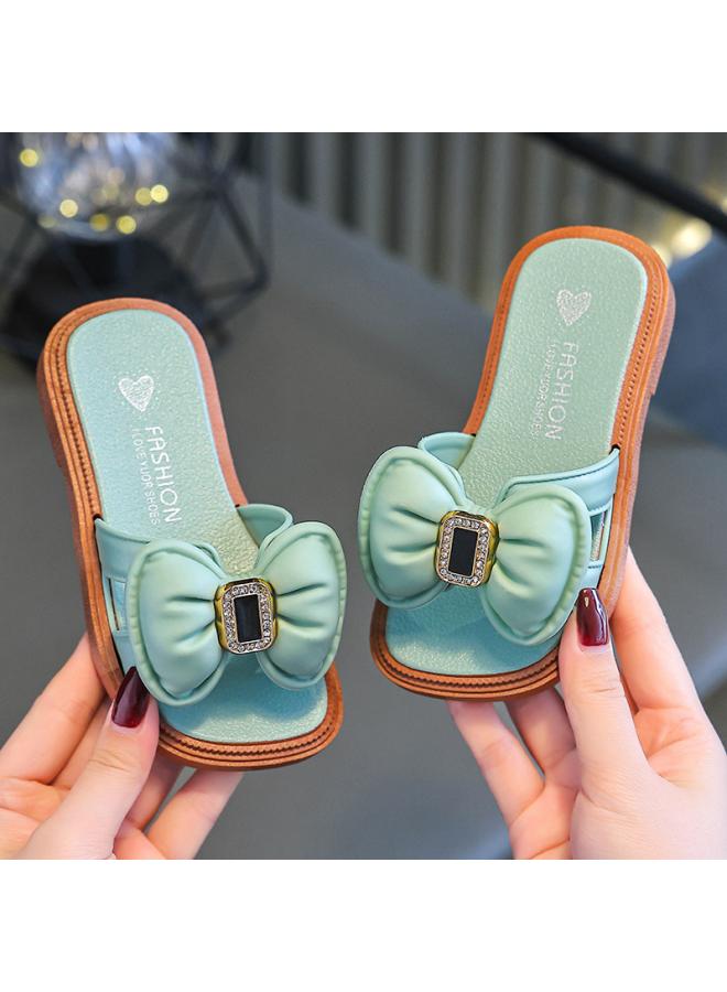 شك شباشب بناتي صيفية بعقدة فيونكة للأميرة المنزلية للأطفال المتوسطة والكبيرة ملابس خارجية ناعمة من الأسفل صنادل للأطفال مضادة للانزلاق للأميرة الصغيرة - Image 1