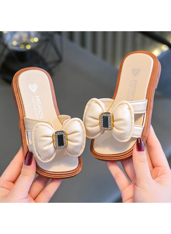 شك شباشب بناتي صيفية بعقدة فيونكة للأميرة المنزلية للأطفال المتوسطة والكبيرة ملابس خارجية ناعمة من الأسفل صنادل للأطفال مضادة للانزلاق للأميرة الصغيرة - Image 2