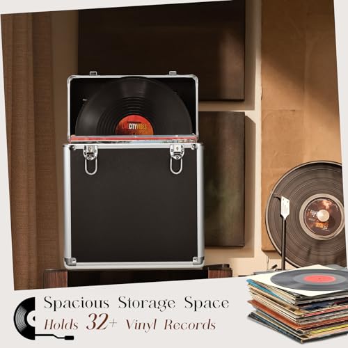 Hododou Vinyl Record Storage Case LP Album Collection Display Box Aluminium Water Resistant Vinyl Record Organizer Storage Holds 30+ Valuable Records 7/10/12 Inch Collapsible Storage Crate with Mesh Bag Black - Image 3