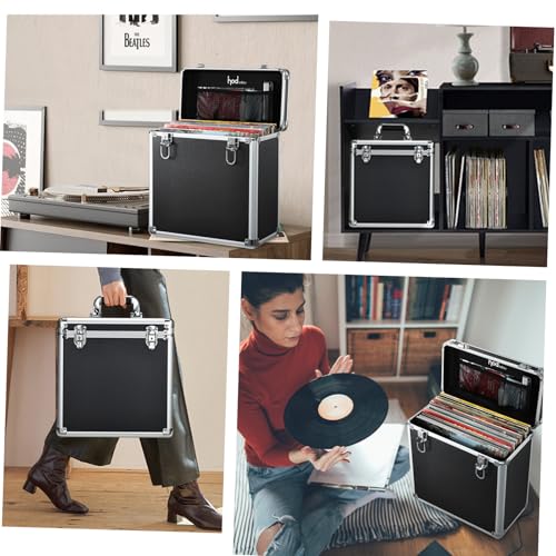 Hododou Vinyl Record Storage Case LP Album Collection Display Box Aluminium Water Resistant Vinyl Record Organizer Storage Holds 30+ Valuable Records 7/10/12 Inch Collapsible Storage Crate with Mesh Bag Black - Image 4